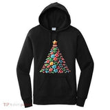 Women's Hoodie Colorful Patterned Ornaments With Star Topping A Festive Christmas Tree