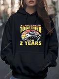 Women's Hoodie Cruising Together For Two Years With Bright Sunset And Classic Yacht
