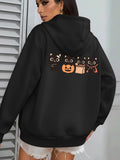 Women's Hoodie Cute Black Cats With Halloween Pumpkin Goodie Bag Cartoon Cat