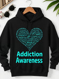 Men's Hoodie Addiction Awareness Motivational Words Shaped Into Heart Gathering Hope Heart