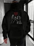 Men's Hoodie Minimalist Red Heart With Dog High Five Hand