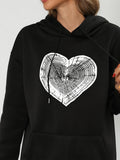 Women's Hoodie Vintage Tree Rings Heart Pattern With Artistic Hand Drawn Lines Heart