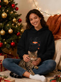 Women's Hoodie Cat Wearing Witch Hat Surrounded By Stars And Sparkling Details Cat