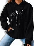 Women's Hoodie Minimalist Line Art With Flowing Curves Graceful Flying Dragonfly