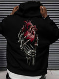 Men's Hoodie Dark Shadows With Skeletal Hand Holding Red Anatomical Human Heart