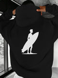 Men's Hoodie Minimalist Shadow Figure With Surfboard Standing On The Beach Surfer