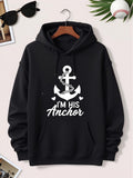 Men's Hoodie Im His Anchor With Cartoon Hearts And Simple Nautical Rope Anchor