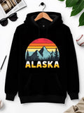 Men's Hoodie Alaska Golden Sunset Mountains With Pine Forest Under Horizon