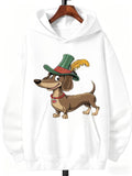 Men's Hoodie Cartoon Sausage Dog Wearing Feathered Green Hat Dachshund