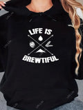 Women's Hoodie Life Is Brewtiful Hops Grain Drop With Minimalist Arrow Design