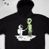 Men's Hoodie Moon Encounter With Astronaut Shaking Hands With Friendly Alien