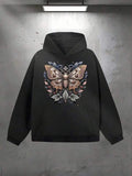 Men's Hoodie Intricate Garden Leaves With Floral Motifs Surrounding A Large Butterfly