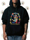 Men's Hoodie Colorful Handprint Surrounded By Flowers And Decorative Pattern