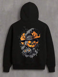 Men's Hoodie Spooky Autumn Leaves And Glowing Pumpkin With Witch Hat