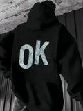 Men's Hoodie OK Urban Minimalist Lettering With Geometric Foliage Lines Typography