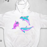 Men's Hoodie Playful Pastel Dolphins Swimming In Abstract Oceanic Waves Dolphin