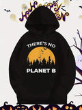 Men's Hoodie There Is No Planet B Orange Moon With Flying Bats Over Dense Trees Hoodie