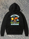 Men's Hoodie Volcanos Sunshine With Bright Erupting Lava Under Summer Sky Volcano
