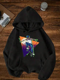 Men's Hoodie Geometric Neon Backdrop With Street Style Skating Urban Motion Skateboarder