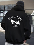 Men's Hoodie Best Cat Dad Ever White Cartoon Fist Bumping Happy Cat Hoodie