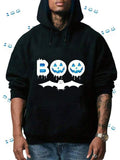 Men's Hoodie Boo With Dripping Letters Jack O Lantern Faces And Flying Bat