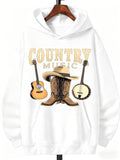 Men's Hoodie Country Music With Guitar Banjo Boots And Cowboy Hat