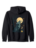 Men's Hoodie Luminous Full Moon Night With Glittering Stars And Leafless Tree Wolf