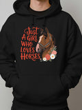 Men's Hoodie Just A Girl Who Loves Horses With Floral Detail And Elegant Brown Horse