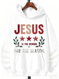 Men's Hoodie Jesus Is The Reason For The Season With Stars And Greenery Motif Hoodie