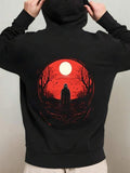 Men's Hoodie Full Moon Silhouette With Shadowy Figure Amidst Bare Trees Scene