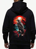 Men's Hoodie Crimson Sunset Sky With Soaring Mountains And Perched Hawk
