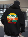 Men's Hoodie Anti Social Butterfly With Vintage Rainbow Stripes Beneath Outline Butterfly