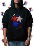 Men's Hoodie Red Blue And Silver Stars With Festive Firework Bursts Center Stars