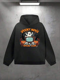 Men's Hoodie Spooky Movie Social Club Glowing Pumpkins Bats Ghosts Skulls Old Television