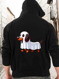 Men's Hoodie Happy Playful Dog Wearing A White Spooky Costume Dachshund