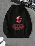 Men's Hoodie Like A Ruby Red Petal Mild Rose With Delicate Blossoms Among Green Leaves Hoodie