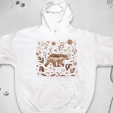 Men's Hoodie Earthy Forest Leaves And Flowers Surrounding A Walking Bear