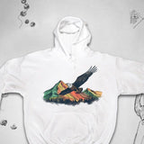 Men's Hoodie Soaring Over Vibrant Mountainous Landscape Painted Majestic Eagle