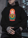 Men's Hoodie Colorful Flowers Pattern Under Bright Sunflower Matryoshka Doll