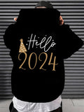 Men's Hoodie Hello Glittering Gold Party Hat With Sparkling Holiday Lights 2024