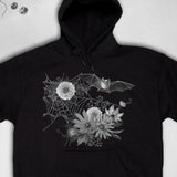 Men's Hoodie Delicate Flowers With Spiderwebs Under Flying Bat
