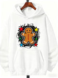 Men's Hoodie Colorful Star Scribbles With Festive Gingerbread Cookie Center Gingerbread