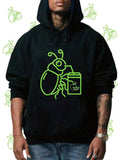 Men's Hoodie Glowing Neon Lines With Jar And Quirky Cartoon Beetle
