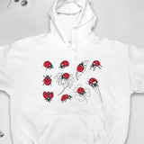 Men's Hoodie Multiple Red Ladybugs Crawling Among Delicate Outlined Daisy Flowers