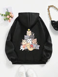 Men's Hoodie Stacked Playful Cats With Christmas Tree Star On Fluffy Hooded Sweatshirt