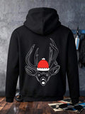 Men's Hoodie Minimalist Festive Antlers With Red Hat On Whimsical Holiday Reindeer