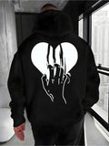 Men's Hoodie Abstract Broken Heart With Outlined Hand On Black Hoodie