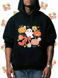 Men's Hoodie Playful Ghost Among Pumpkins Hearts And Cheery Autumn Flowers