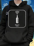 Men's Hoodie Wine Pi Zone Bottle With WiFi Signal Surrounded By Modern Frame