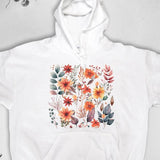 Men's Hoodie Vibrant Colorful Petals And Lush Leaves On Soft White Hoodie Floral Arrangement